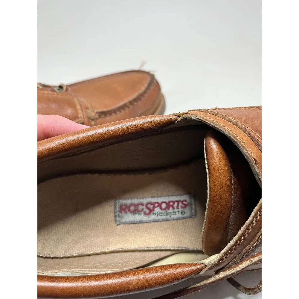 Rockport Mens Boat Shoes 10.5 M Brown Leather RocSports Vibram Nautical Loafers